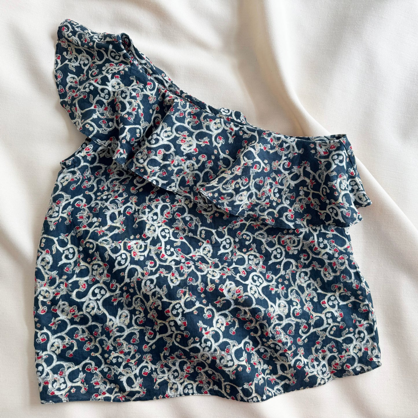 Isabel Marant Etoile "Thomy" One Shoulder Printed Linen Top, size 40