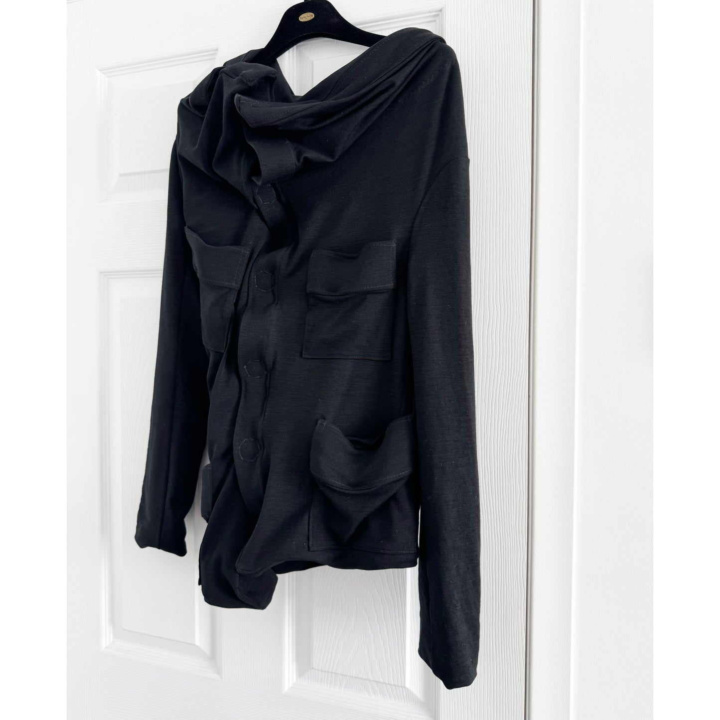 Junya Watanabe Asymmetrical Gathered Front Cardigan/Jacket in Black, size Small