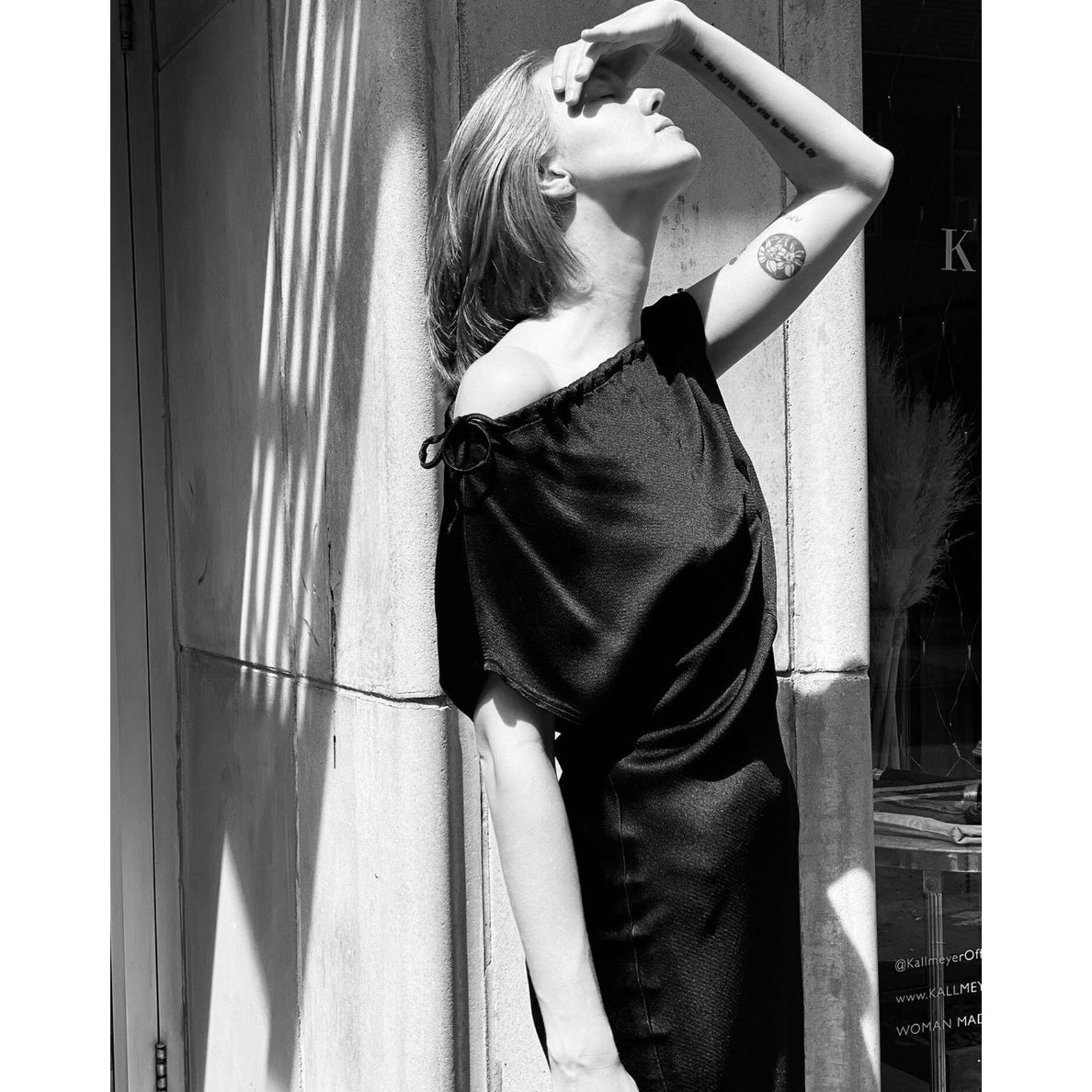 Kallmeyer Satin Bias Drawstring Dress in Black, size 4