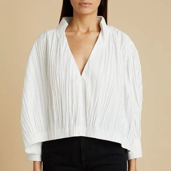 Khaite "Malone" Plisse Cocoon blouse in White, size XS