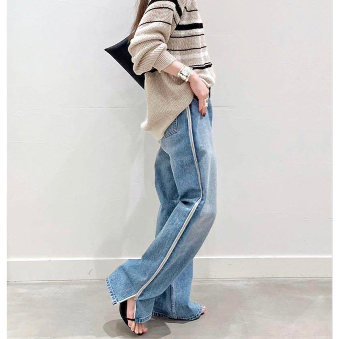 Gauchere Side Zip Jeans in Blue, size 40