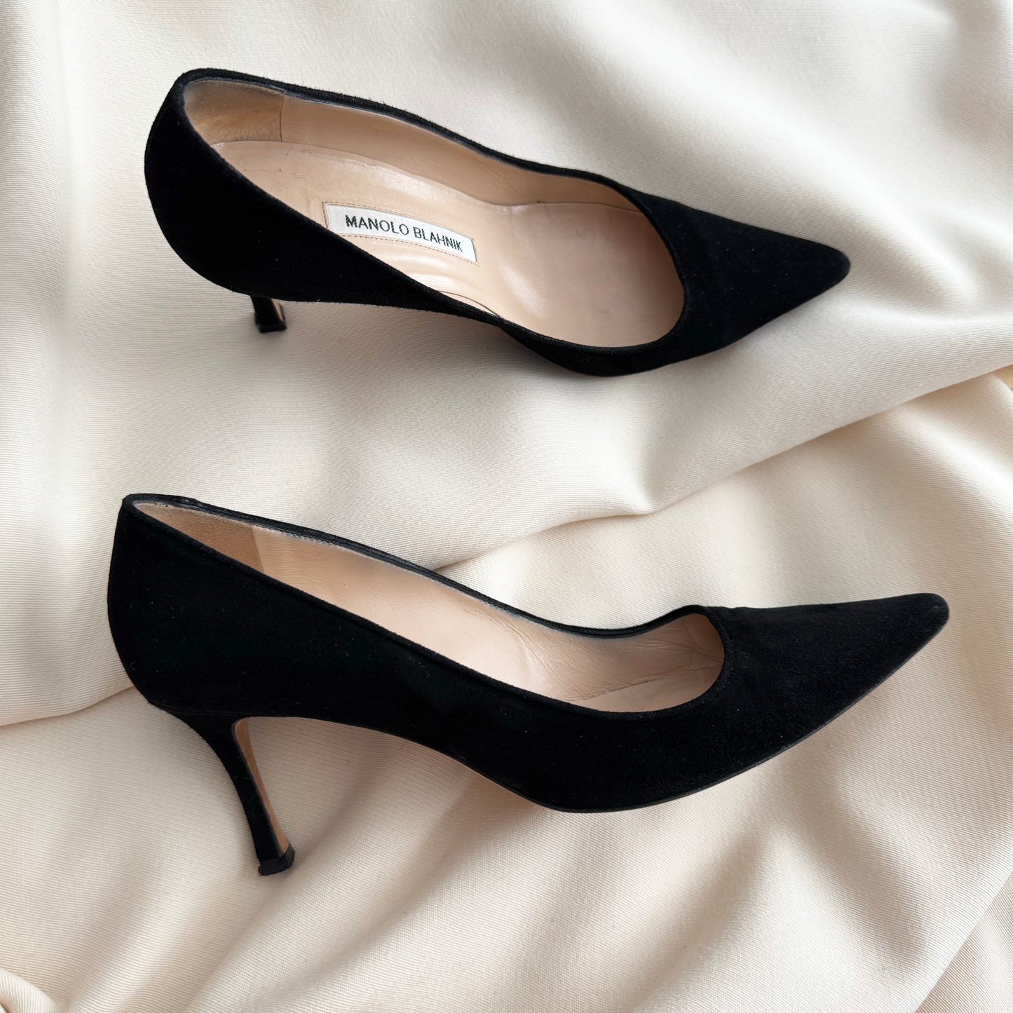Manolo Blahnik 70mm BB Pumps in Black Suede, size 37.5
