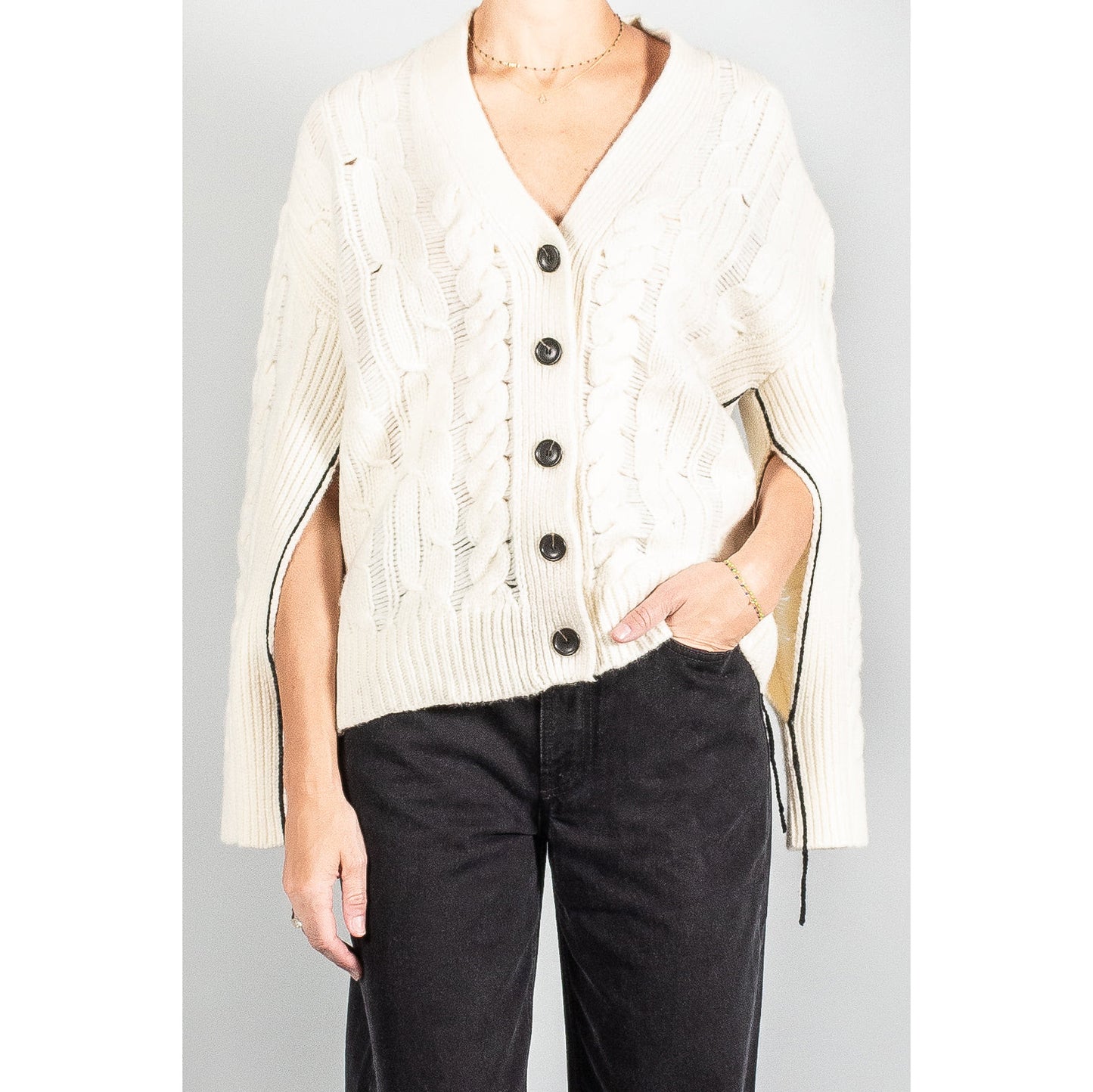 Maria McManus Oversize Aran Cable Knit Cardigan in Ivory, size XS