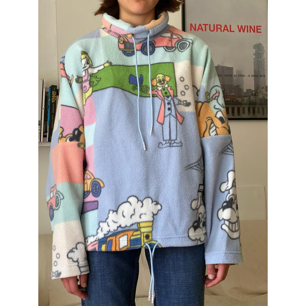 ** MENS ** Martine Rose Rose Bongo Cartoon Print Fleece Pullover, size Medium