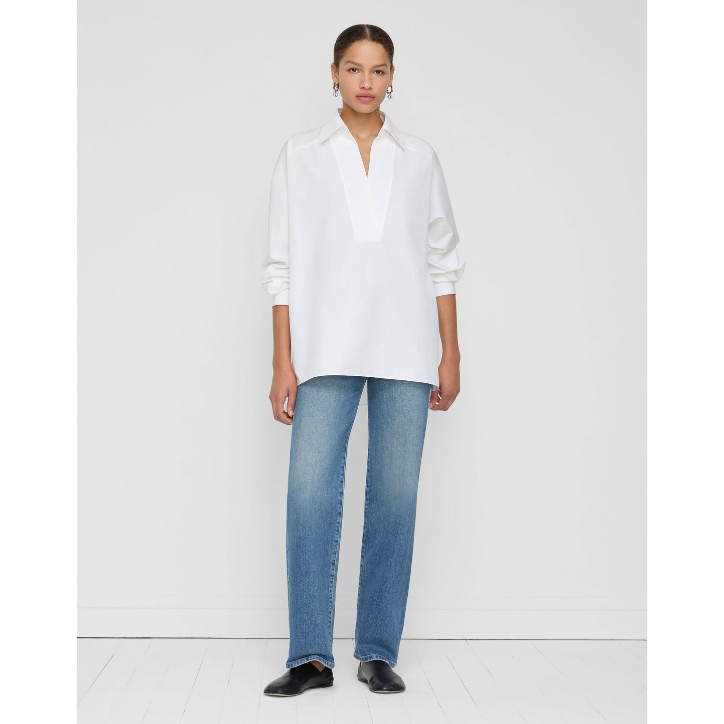 Lafayette 148 Oversize Poplin Shirt in White, size Small