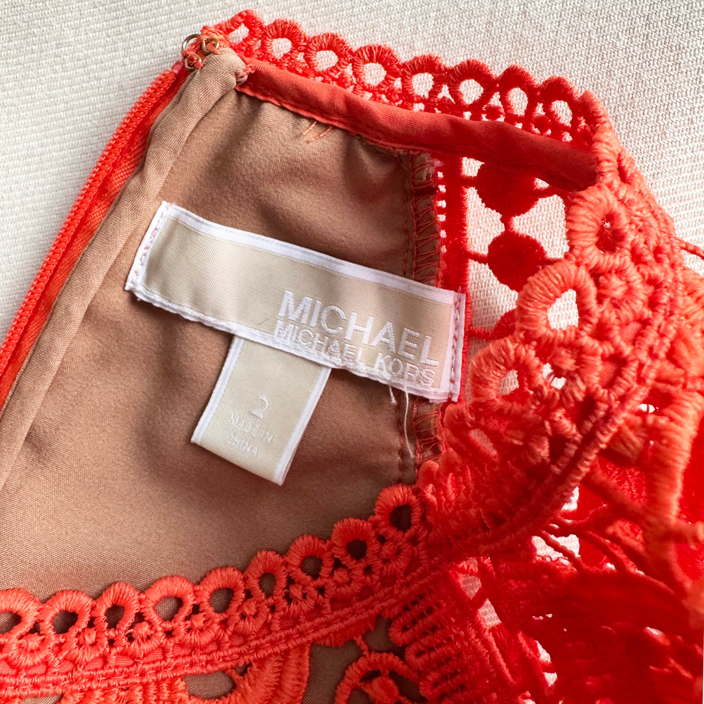 Michael by Michael Kors Lace Dress with Bell Sleeves in Orange, size 2