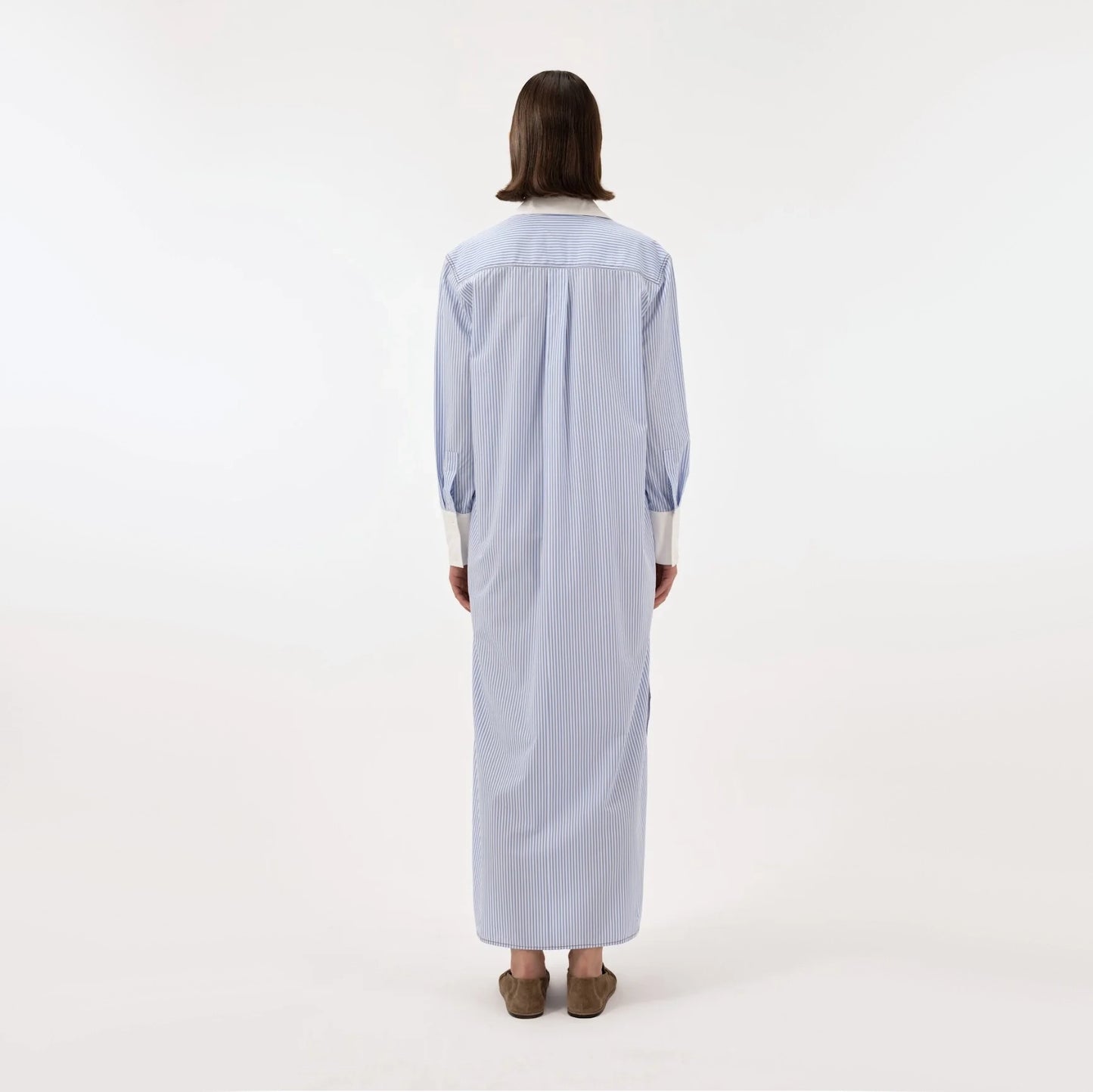 Anim "Mila" Striped Poplin Maxi Dress in Blue/White, size Small