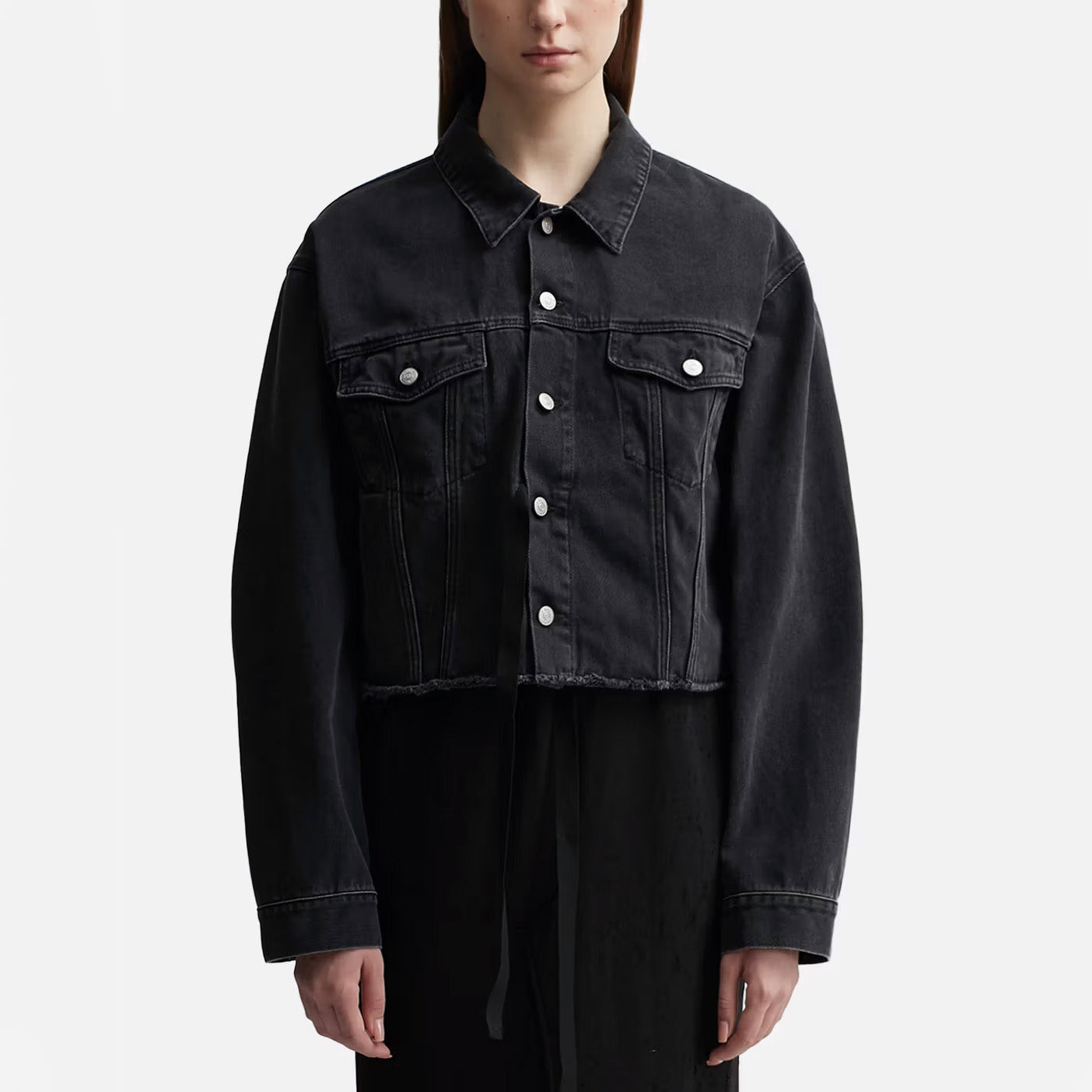 MM6 Maison Margiela Cropped Denim Jacket in Black, size 36