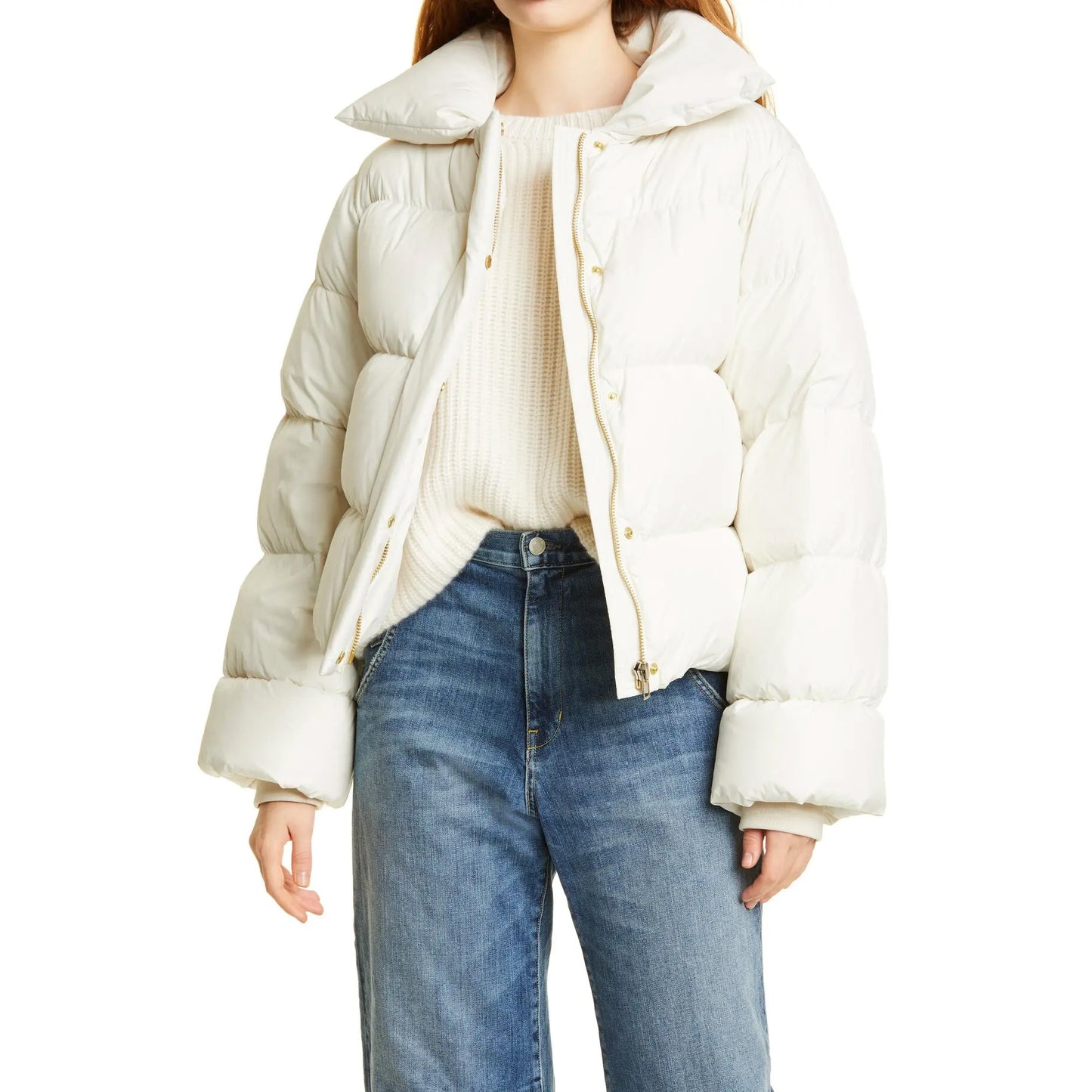 Nili Lotan Amira Puffer in Ecru, Size XS