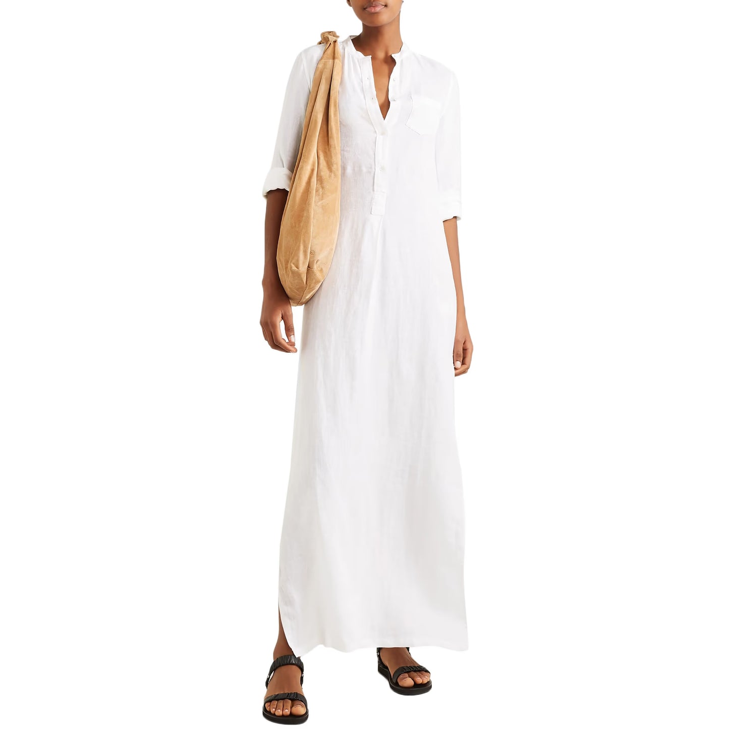 Nili Lotan "Galabeya" Linen Maxi Dress in White, size Small