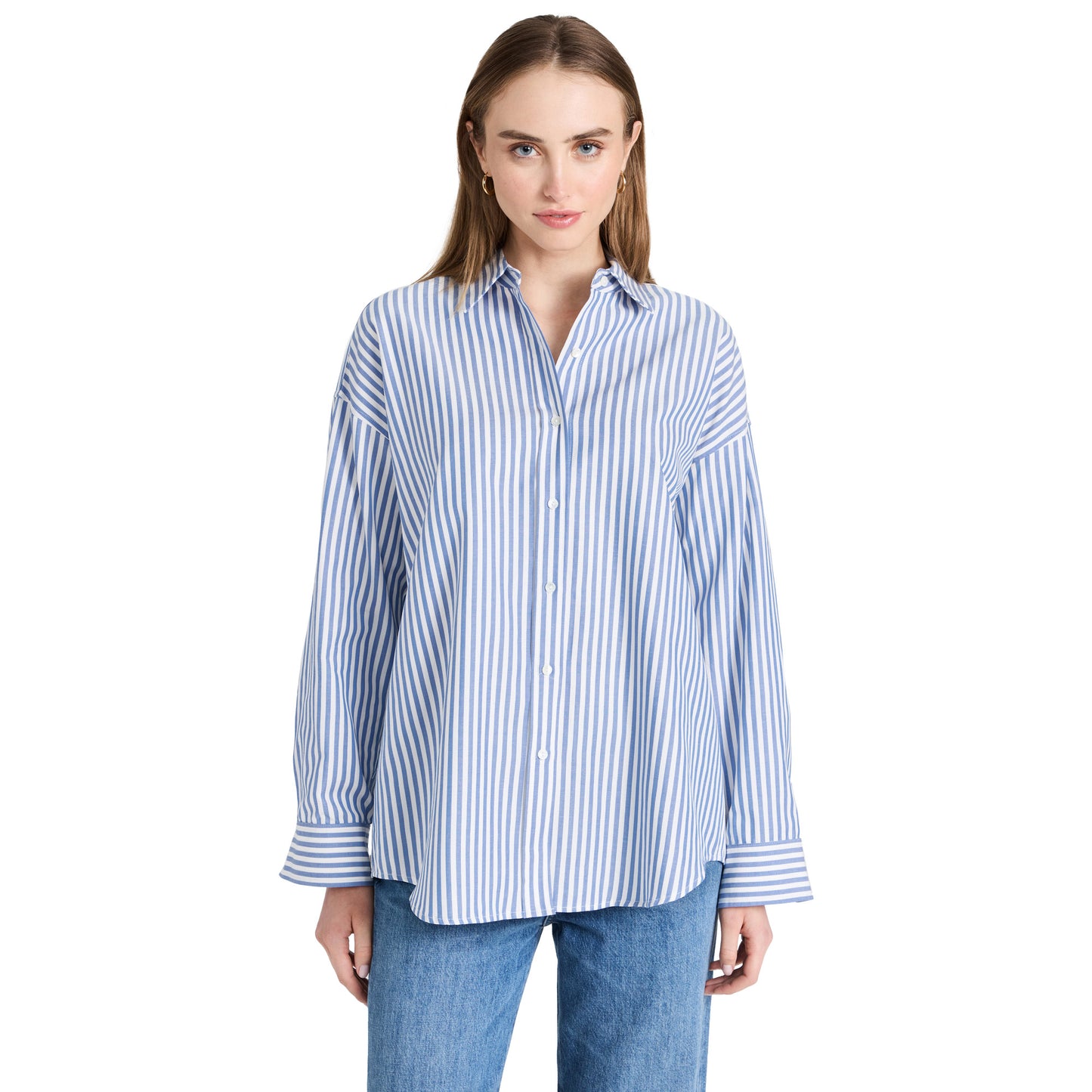 Nili Lotan "Mael" Oversize Shirt in Sky Blue Stripe, size XS