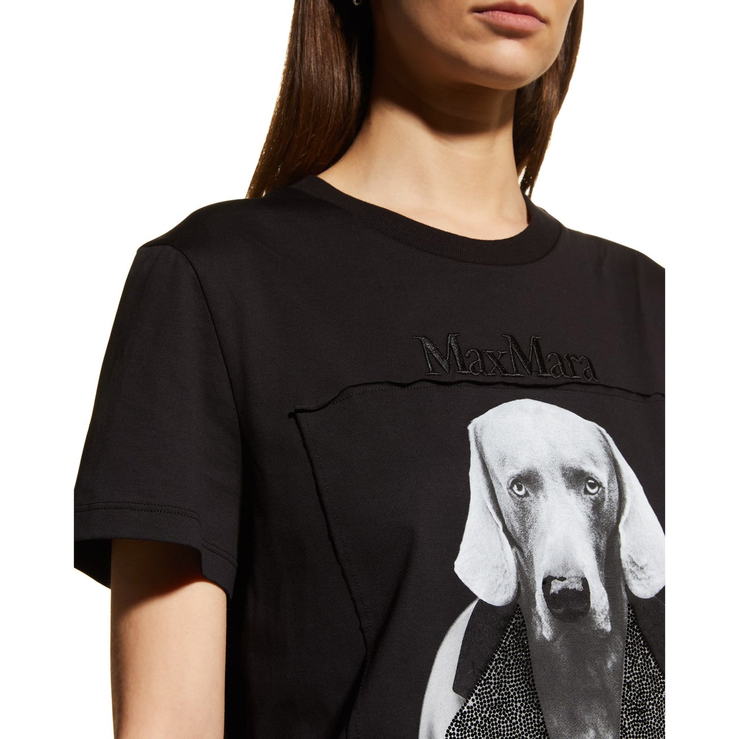 Max Mara Dog Print Tee with Strass Detailing in Black, size Small