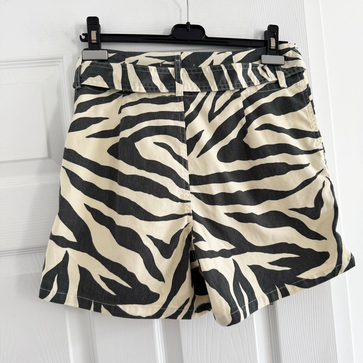 Overlover Zebra Print Shorts in Cream/Black, size Small