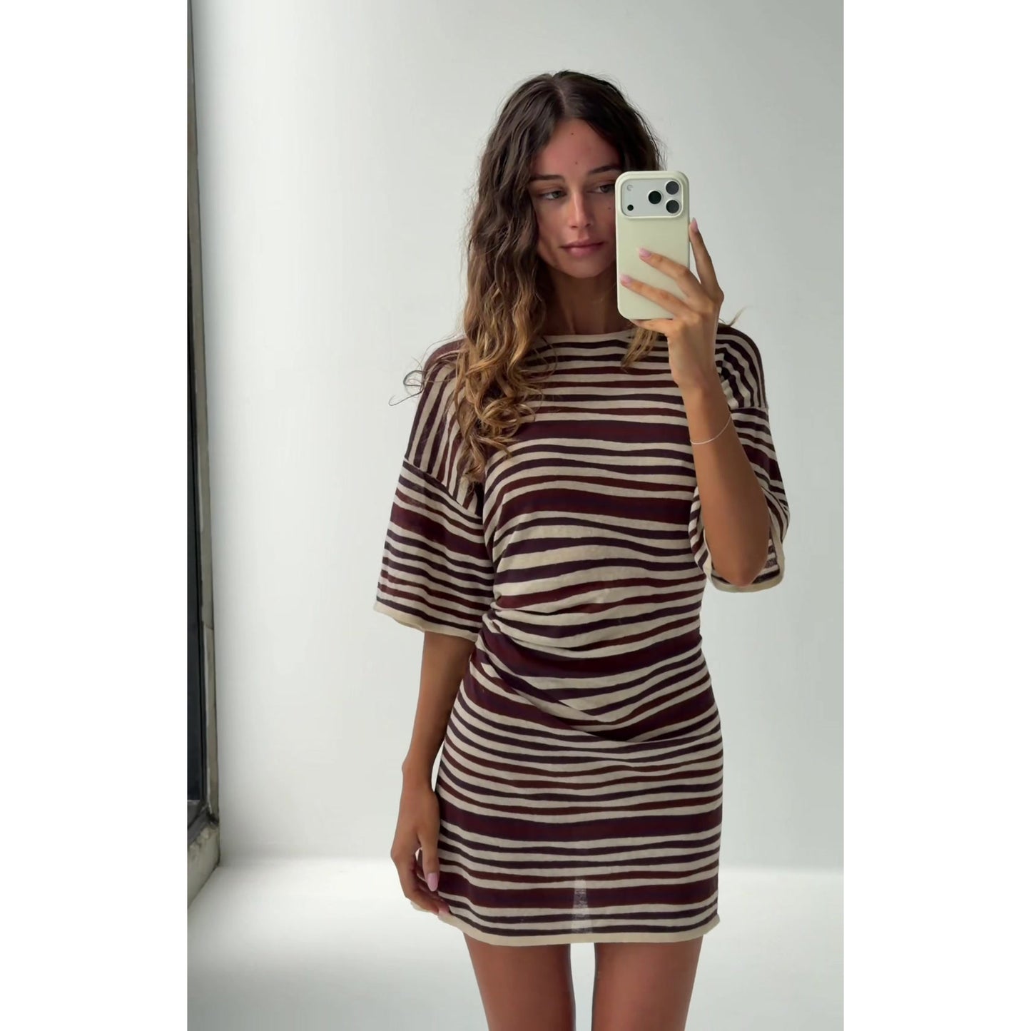 Zulu & Zephyr T-Shirt Knit Dress in Chocolate Stripe, size 6 (fits like size Small)