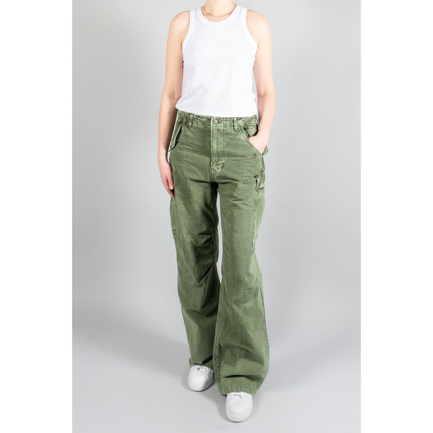 R13 Wide Leg Cargo Pant in Olive, size 23 ** hemmed **
