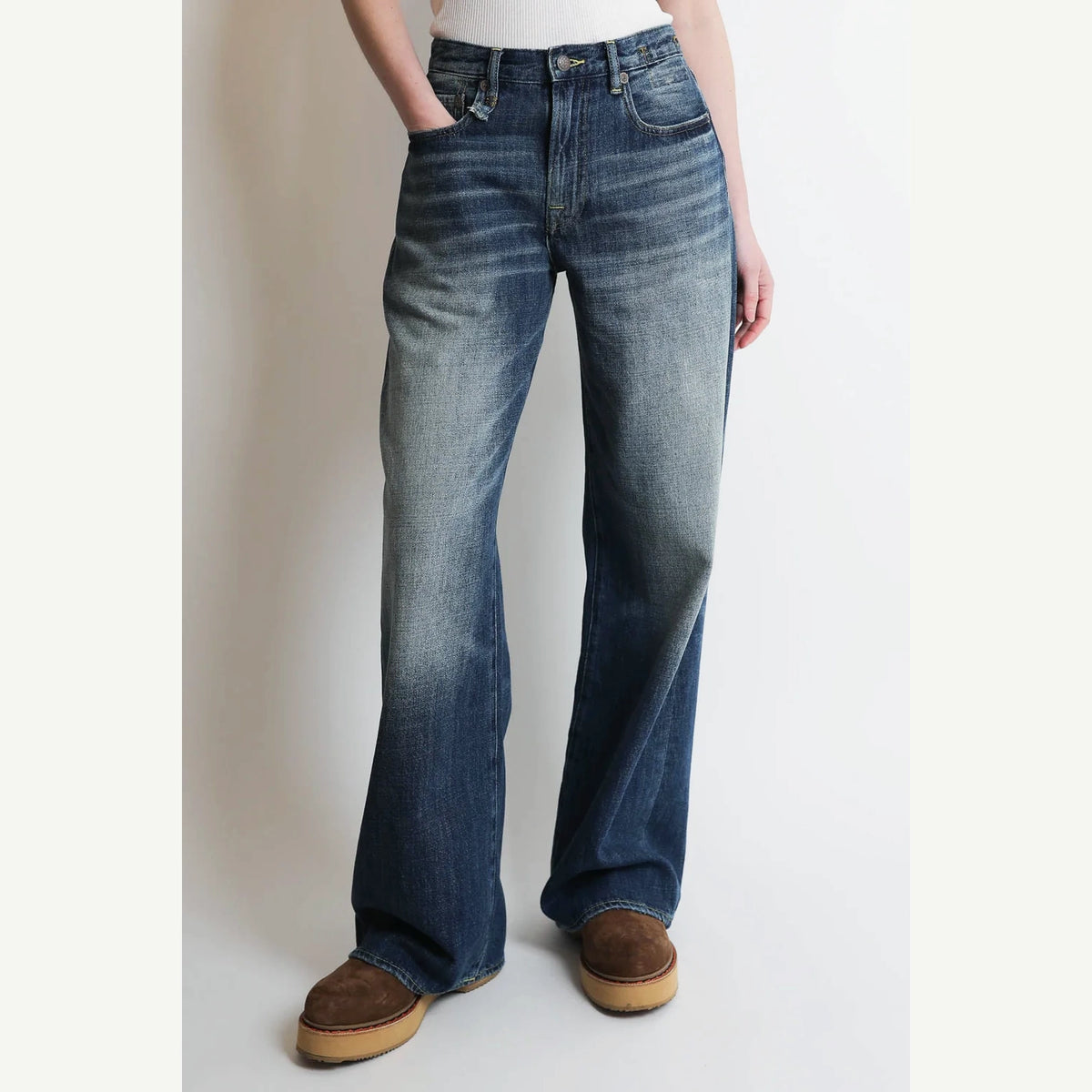 R13 D'Arcy Wide Leg Jeans in "Raine Blue", size 31