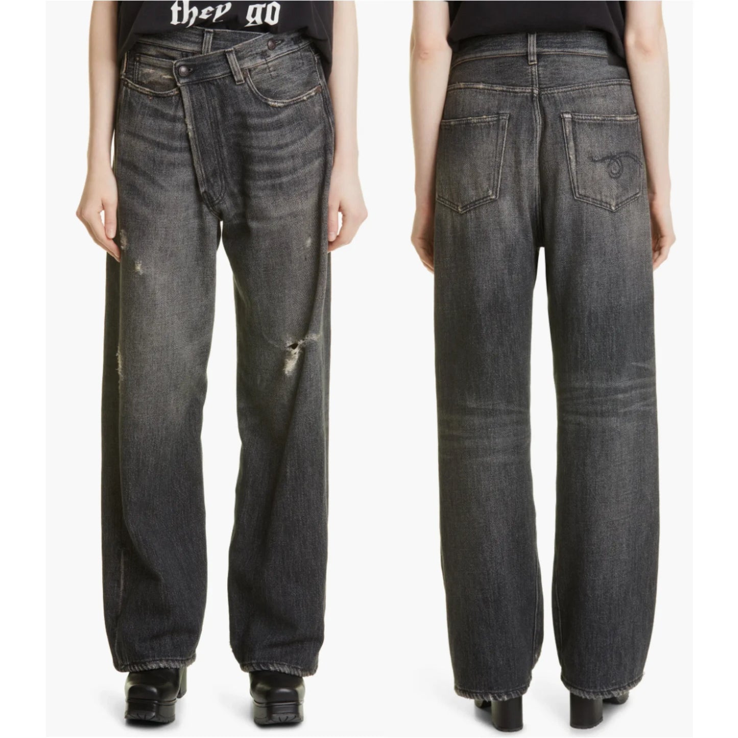 R13 Wide Leg Crossover Jean in "Koze Charcoal", size 30 ** HEMMED **