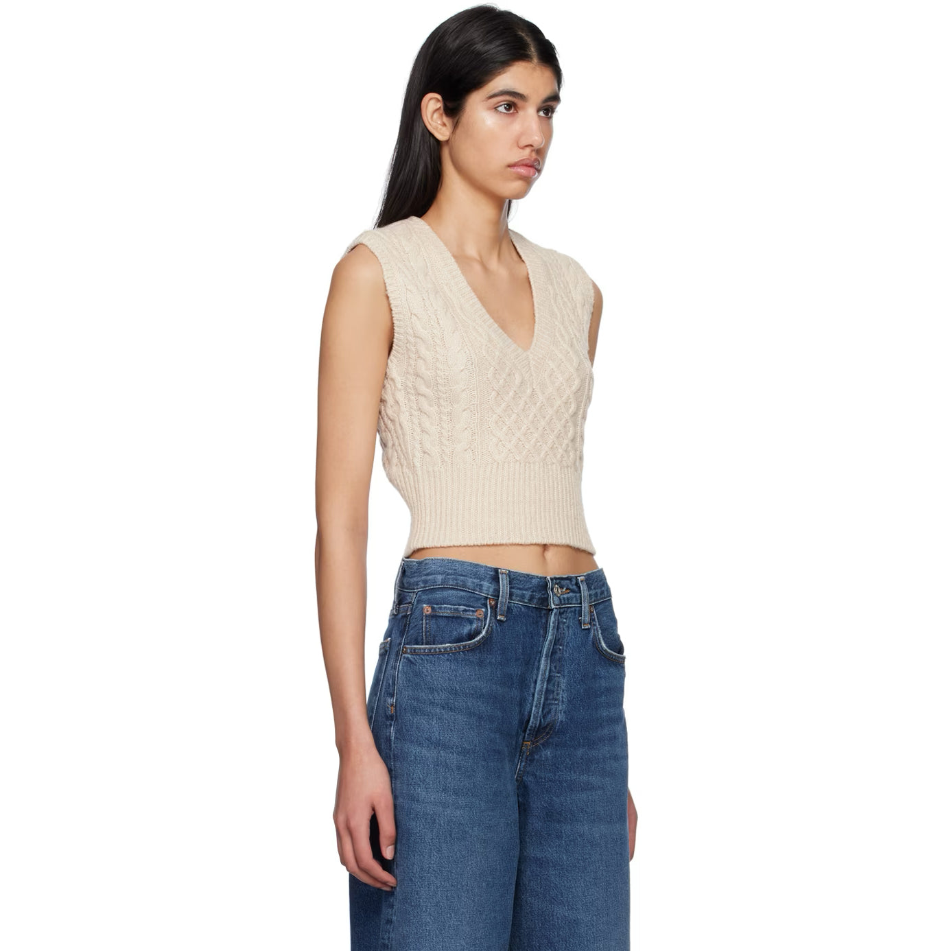 Rag & Bone "Elizabeth" Cable Knit Vest in Ivory, size XL (fits M-L)