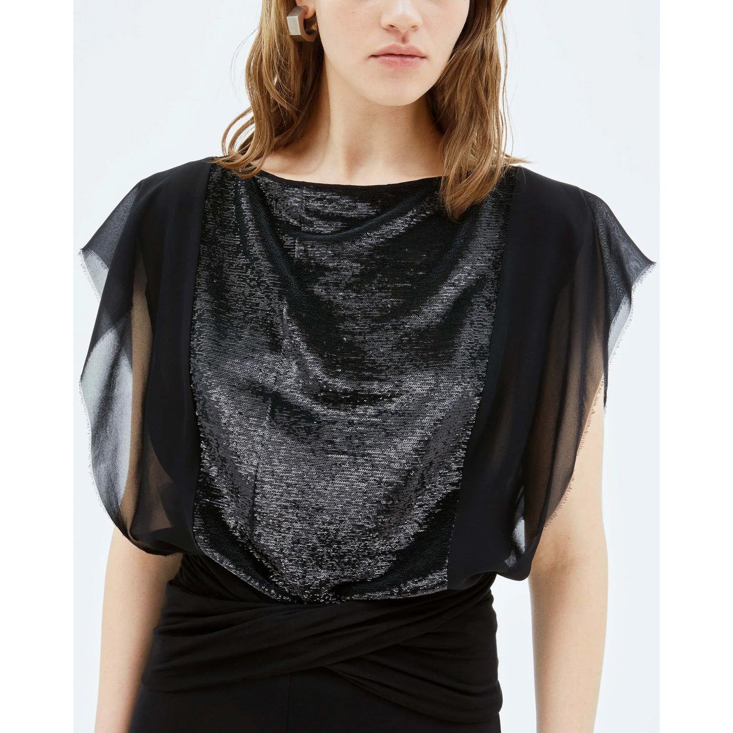REV "Royston" Sequin Front Top in Black, size 42 (fits like Medium)