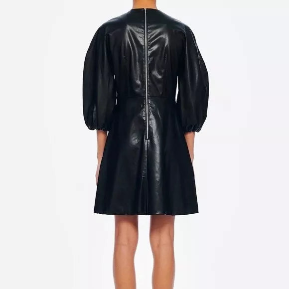 Tibi Faux-leather Structured Mini Dress in Ivory, size 2