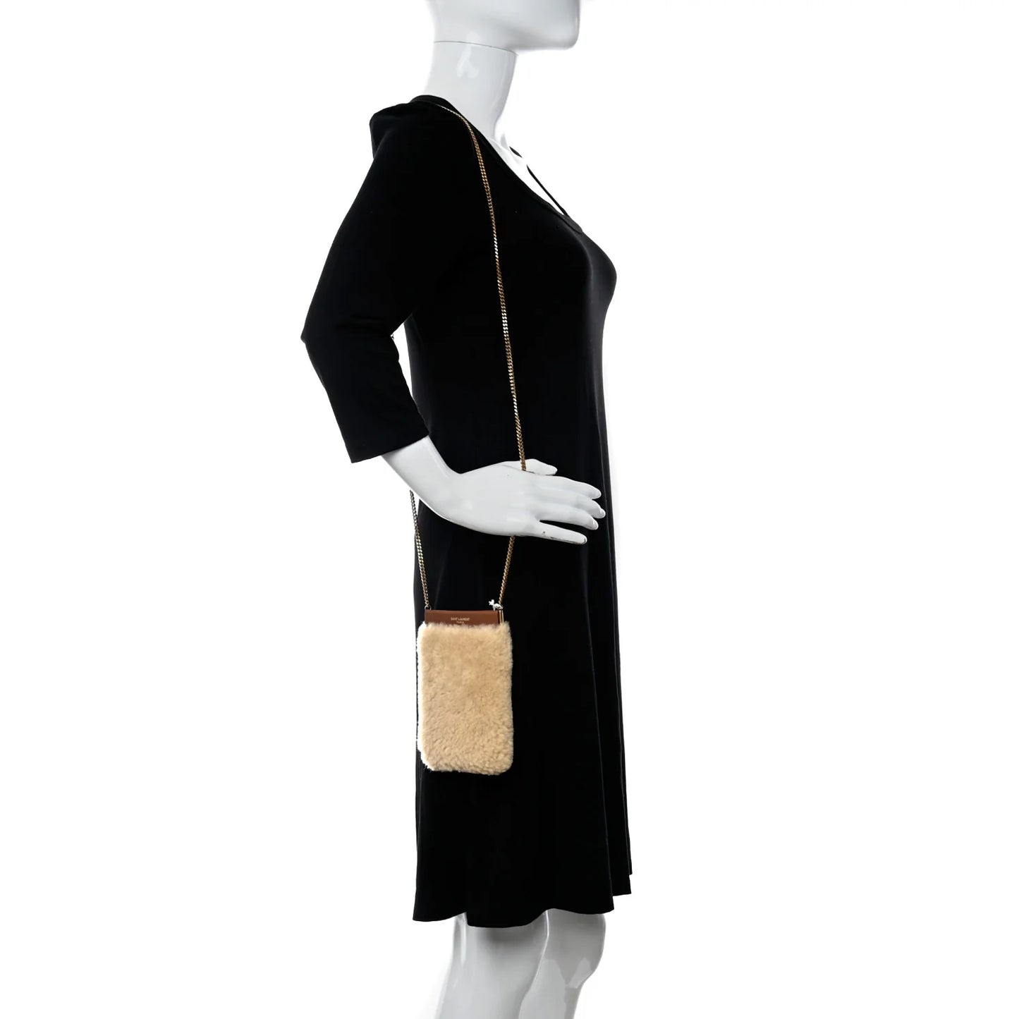 Saint Laurent Mini Shearling Crossbody Bag w Chain Strap