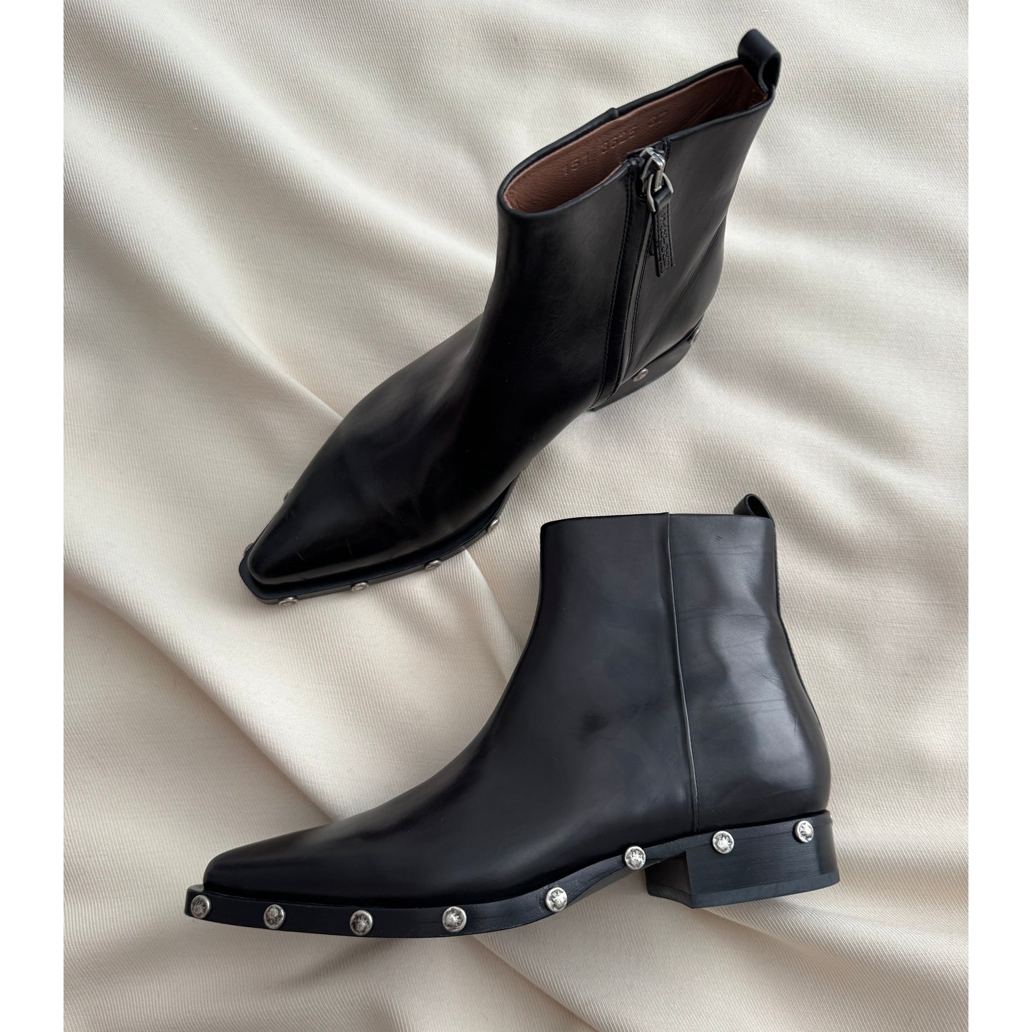 Sartore Pointed Toe Boots with Studded Sole in Black, size 37