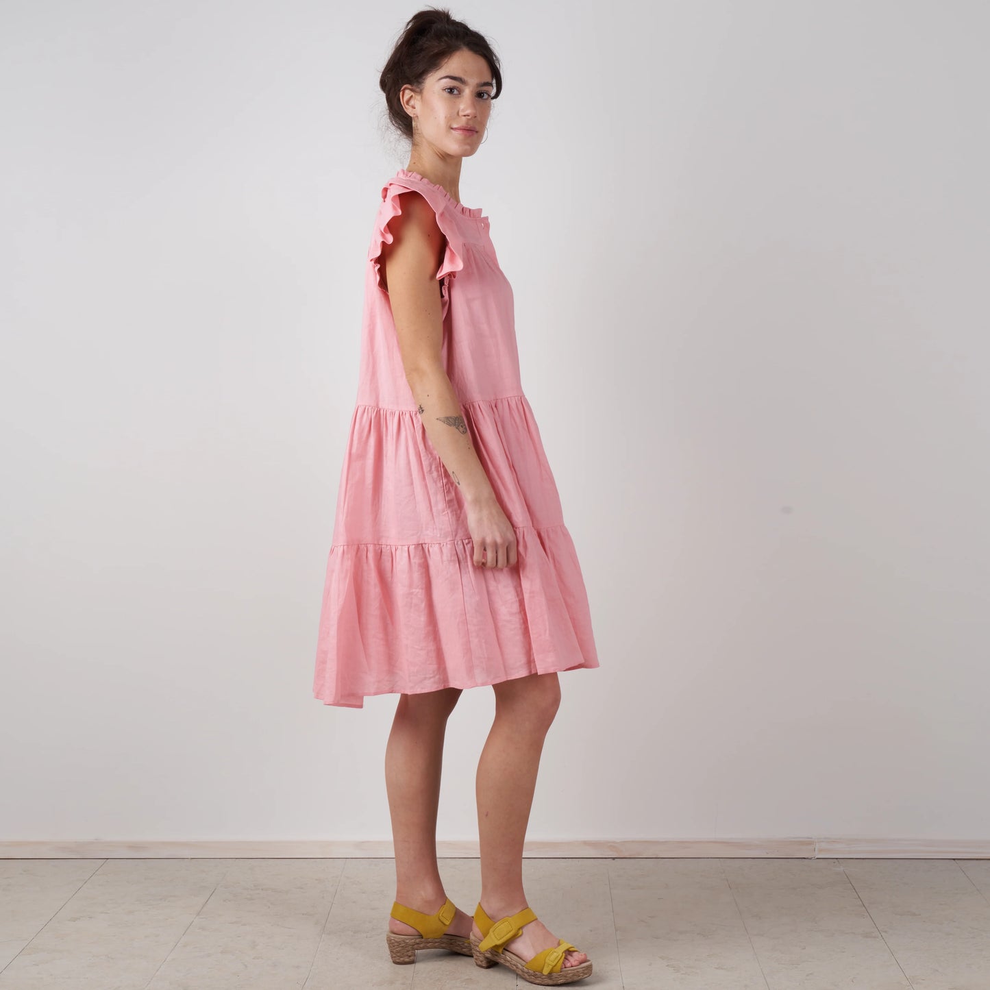 Sea New York "Shannon" Scalloped Shirt Dress in Pink, size XS (fits XS-S)