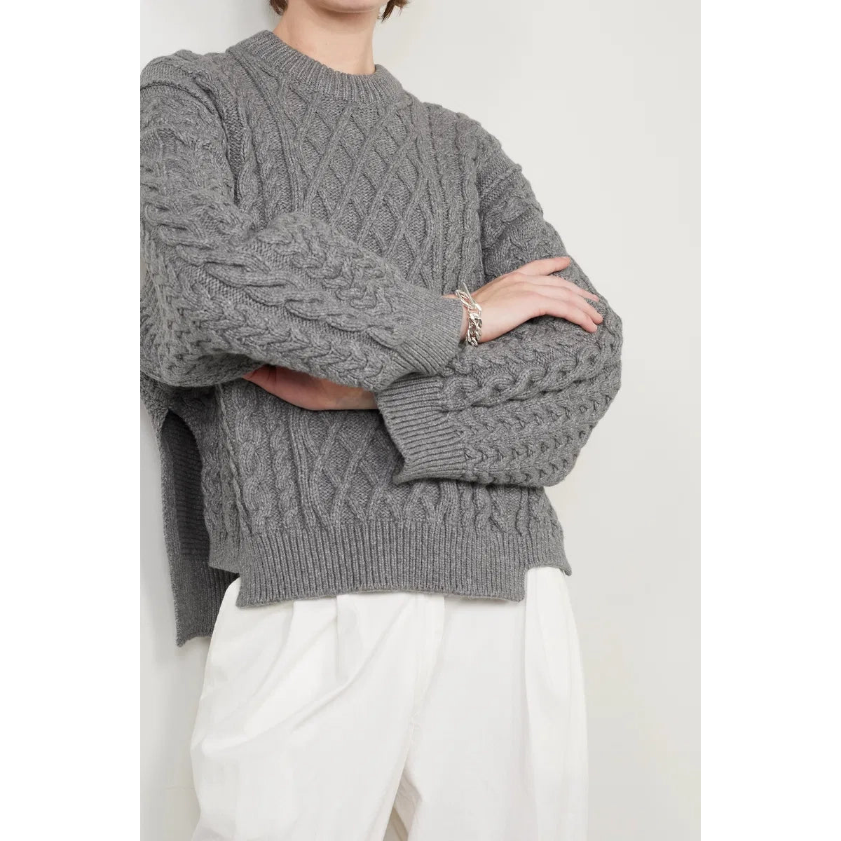 Stella McCartney Oversize Cable Knit Sweater in Grey, size 34 (XS)
