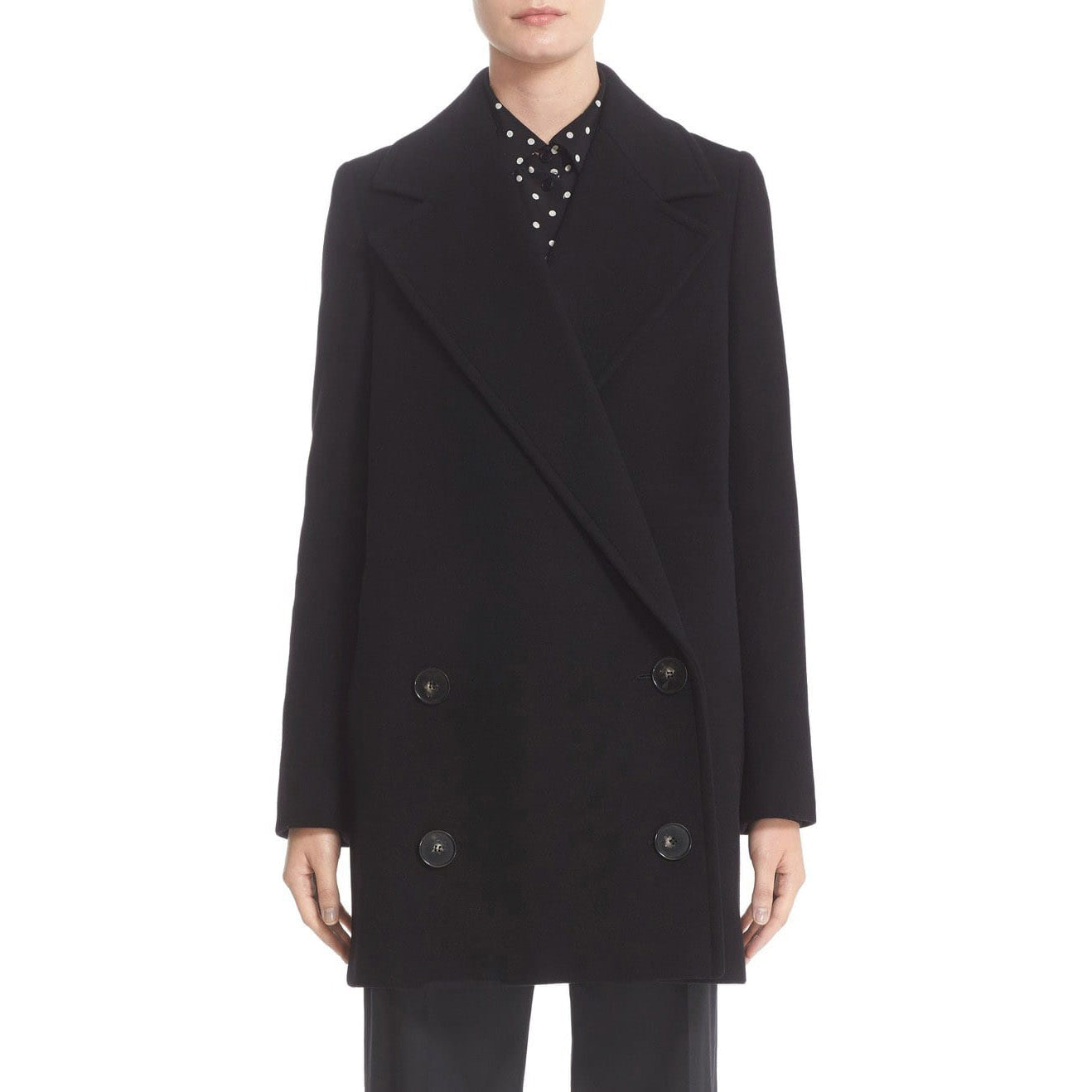 Stella McCartney "Edith" Double Breasted Wool Pea Coat in Black, size 42IT (fits like 4/6)