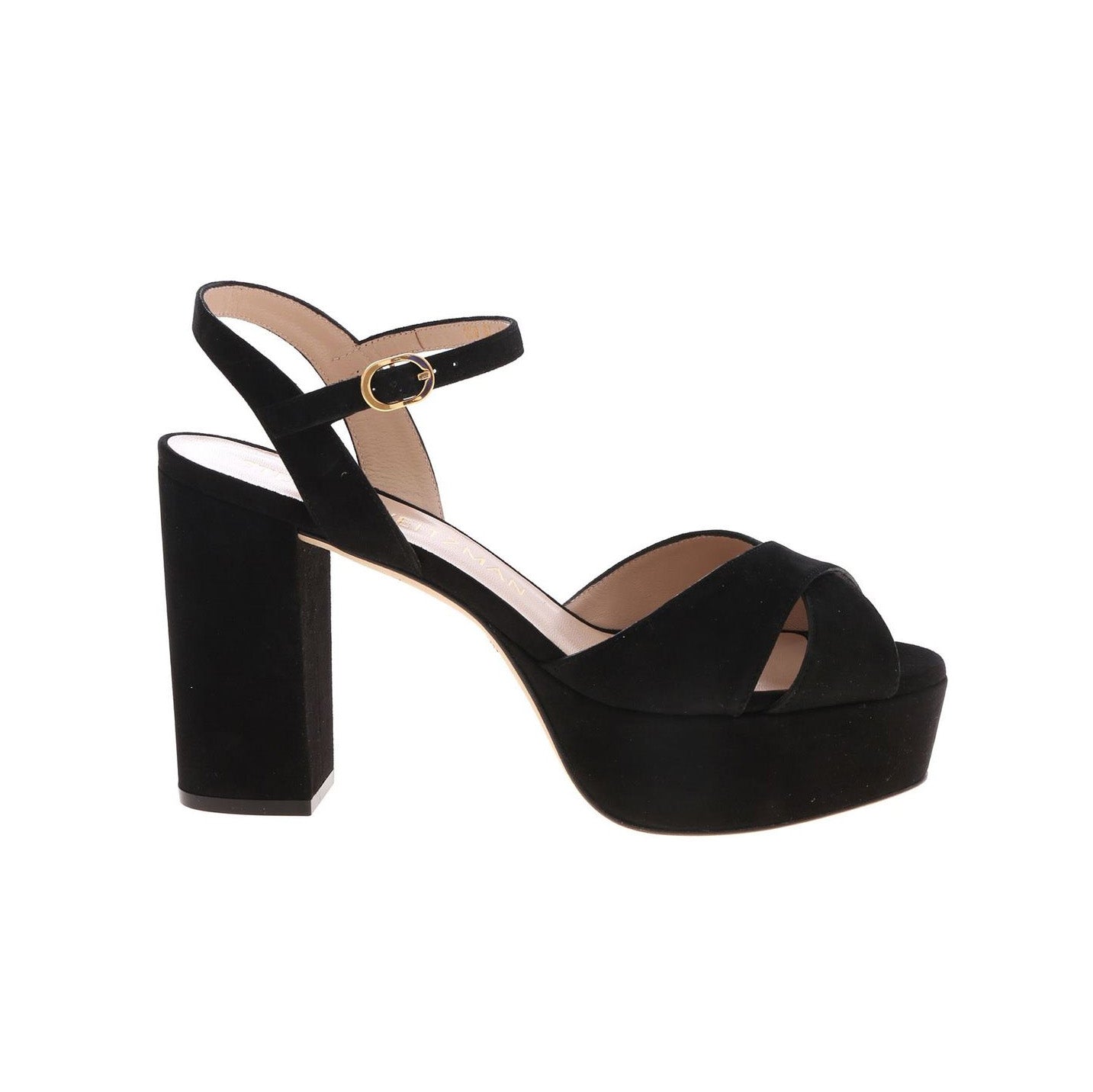 Stuart Weitzman Suede Platform Sandal in Black, size 9