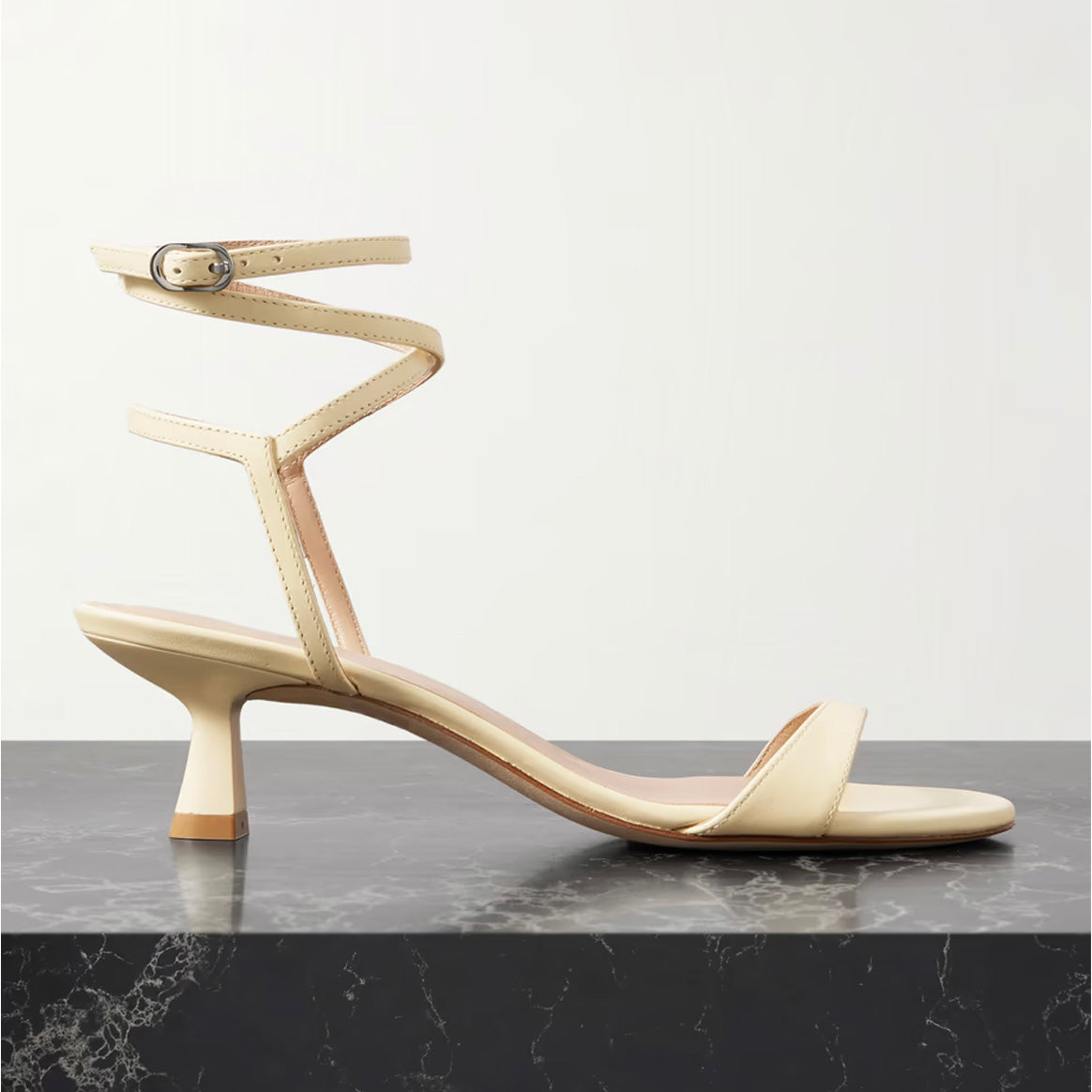 Stuart Weitzman "Nudist Wrap 50" in Lemon Chiffon, size 7US/37.5