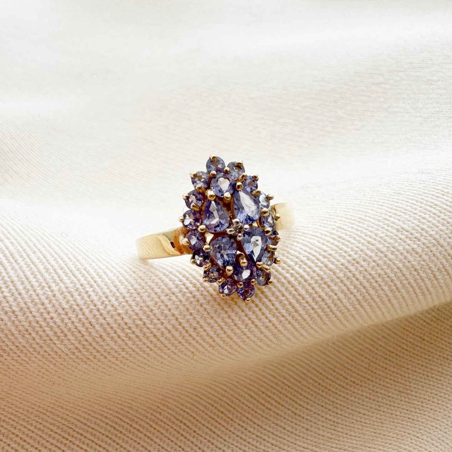 Vintage Tanzanite and Diamond Gold Ring, size 7