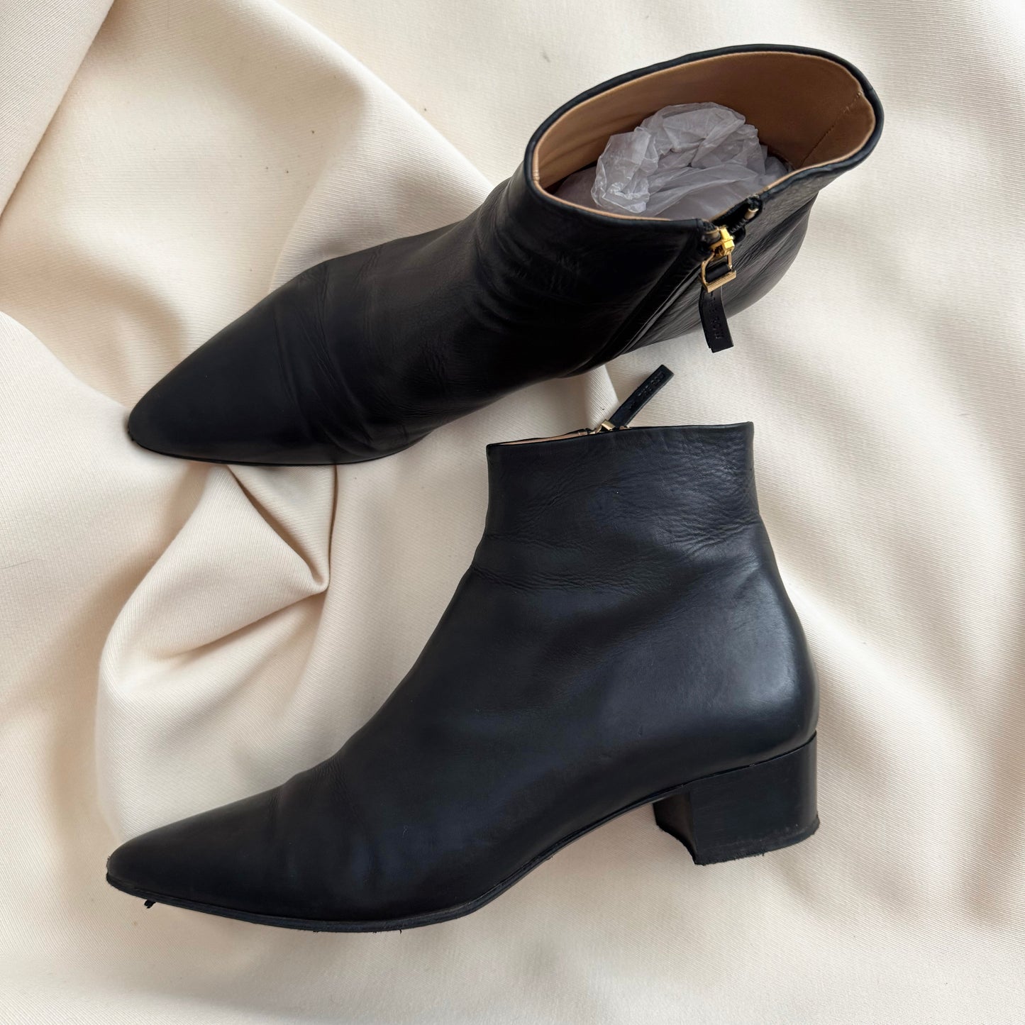 The Row "Ambra" Pointy Toe Ankle Boot in Black, size 40