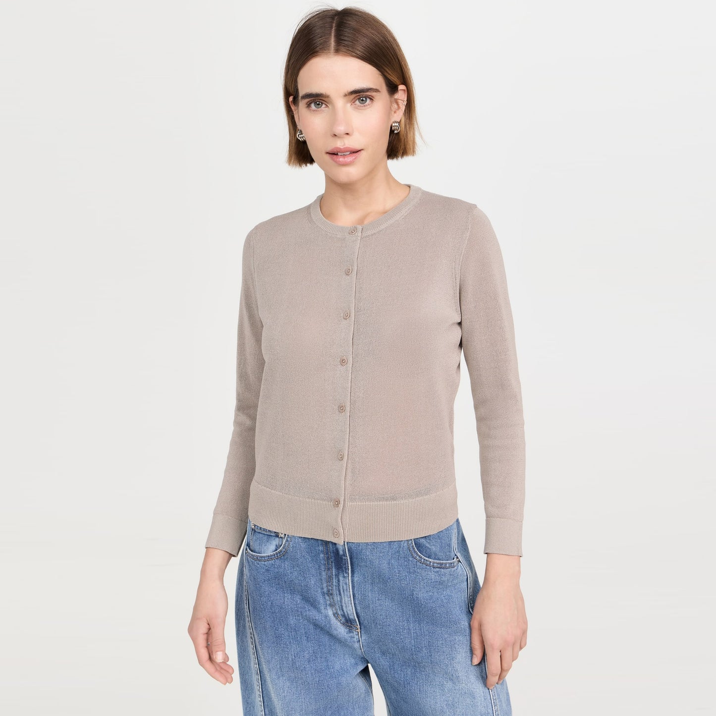 Tibi "Crispy Sweater" Shrunken Cardigan in "Dark Stone", size Large (fits Medium)