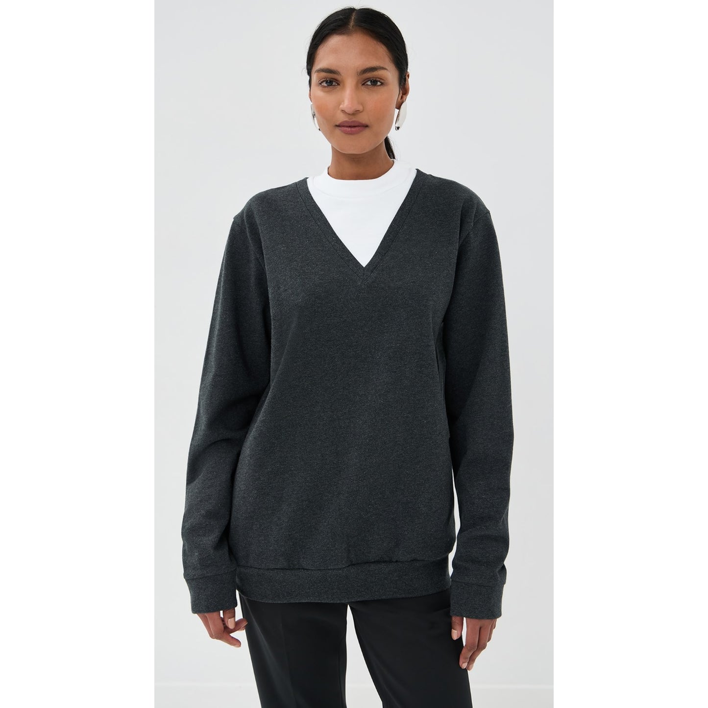 Tibi Perfect T-Shirt Trompe L'oeil Top in Grey Multi, size Small