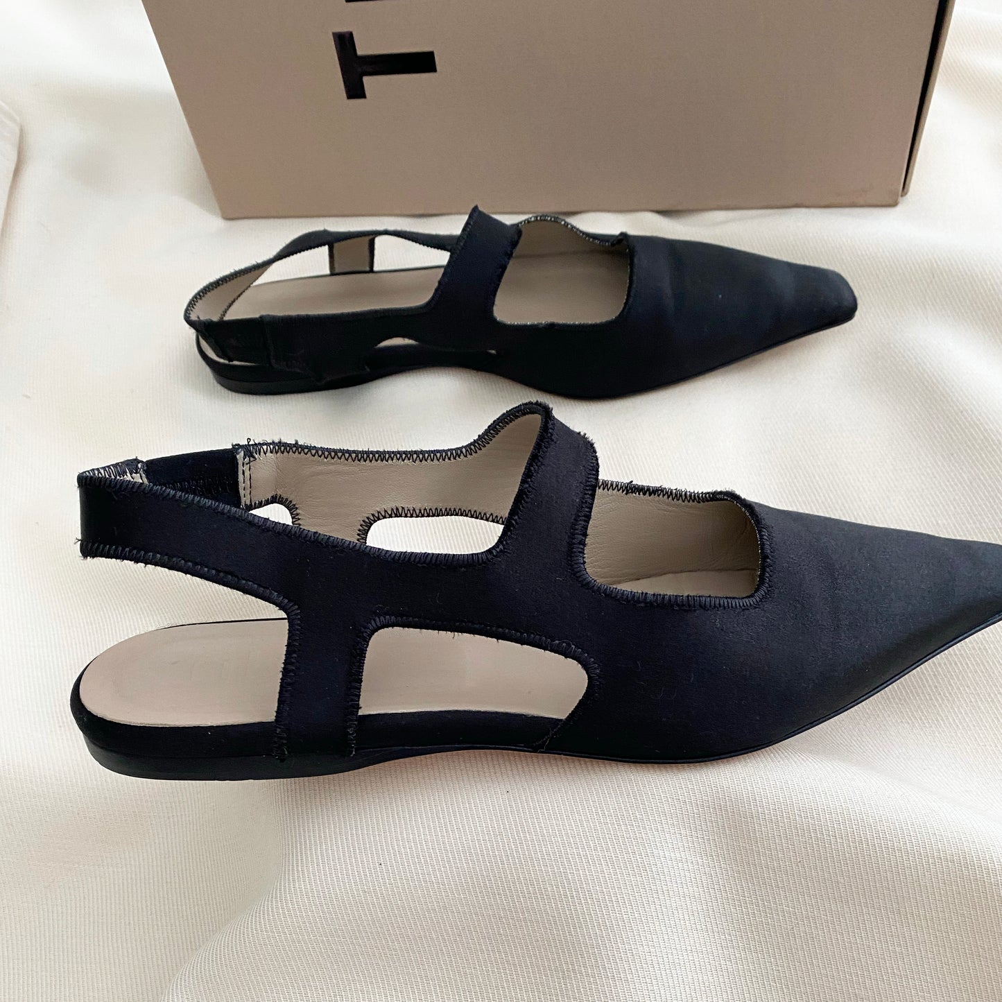 Tibi Malcolm Flats in Black Satin, size 37.5