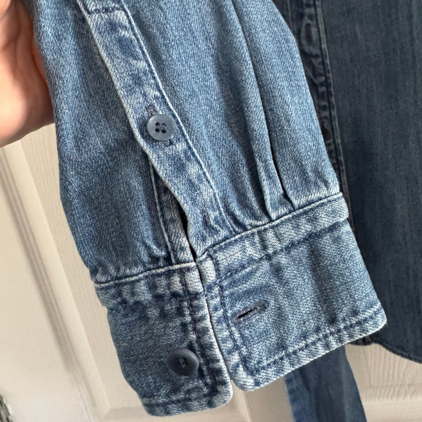 Tibi Lightweight Stone Washed Tie Neck Slim Men's Shirt in Blue, size Medium