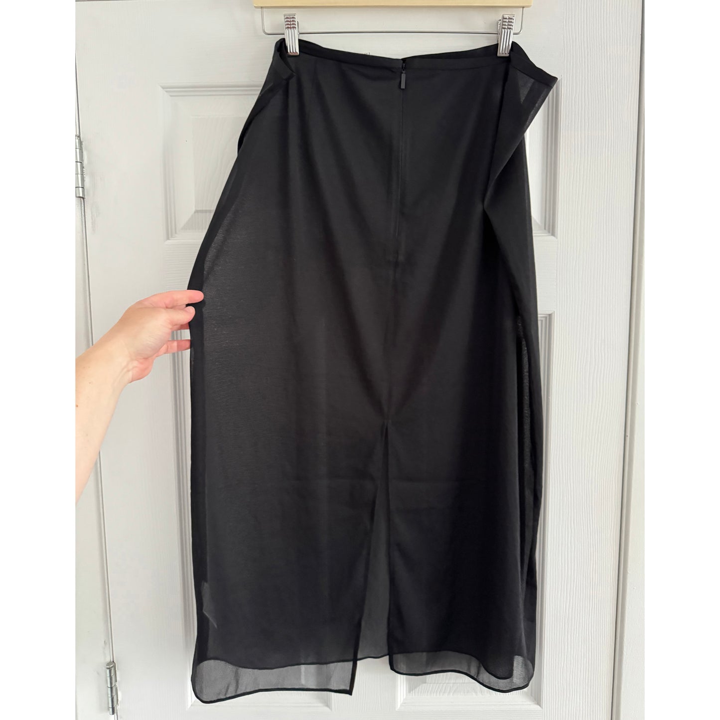 Tibi Sheer Gauze Maxi Pencil Skirt in Black, size XL