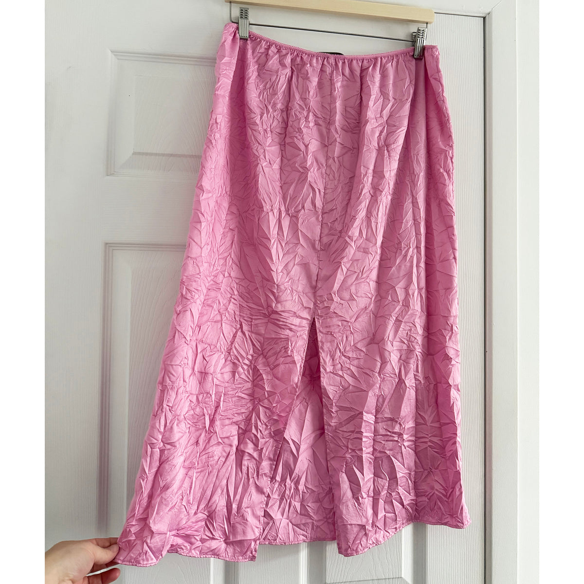 Tibi Tech Crush Slip Skirt in Pink, size Large