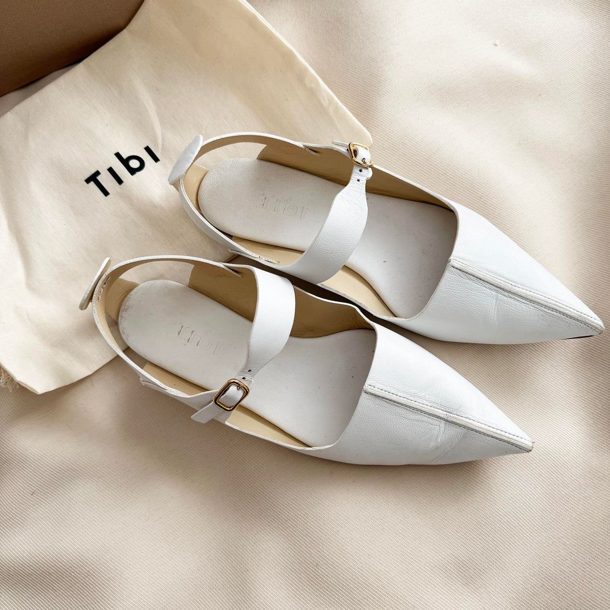 Tibi "Rudolph" Nappa Flats in White, size 36.5