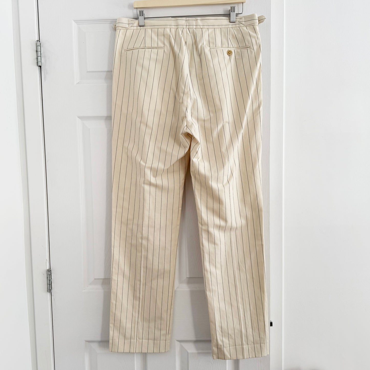 Todd Snyder Cotton/Linen Pinstripe Side Tab Trouser in Cream, size 33/32