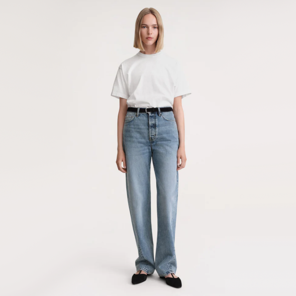 Toteme Twisted Seam Denim Full Length in Worn Blue, size 30/32