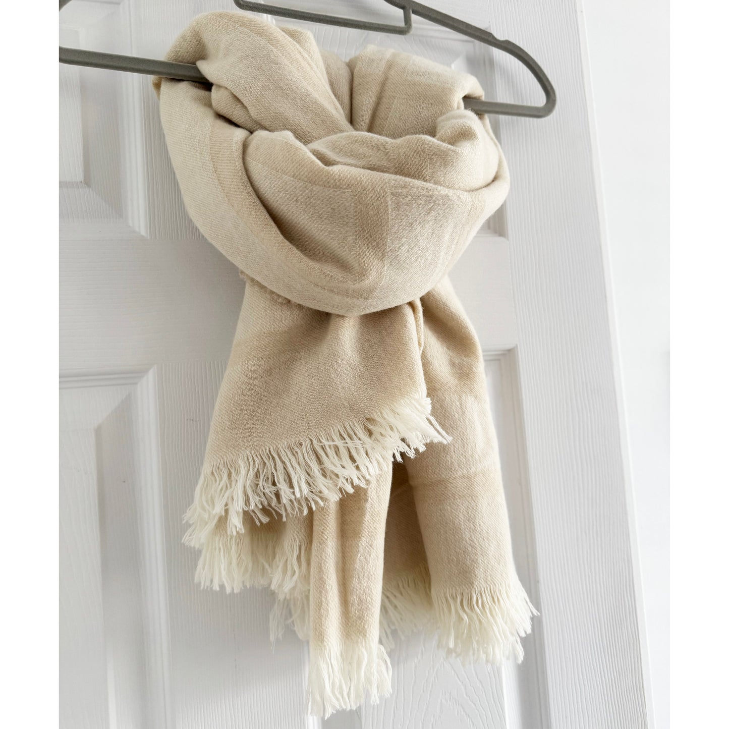 Toteme Wool-Cashmere Large Monogram Scarf in Beige