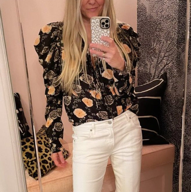 Ulla Johnson "Bevin" Floral Printed Top in Black, size 2