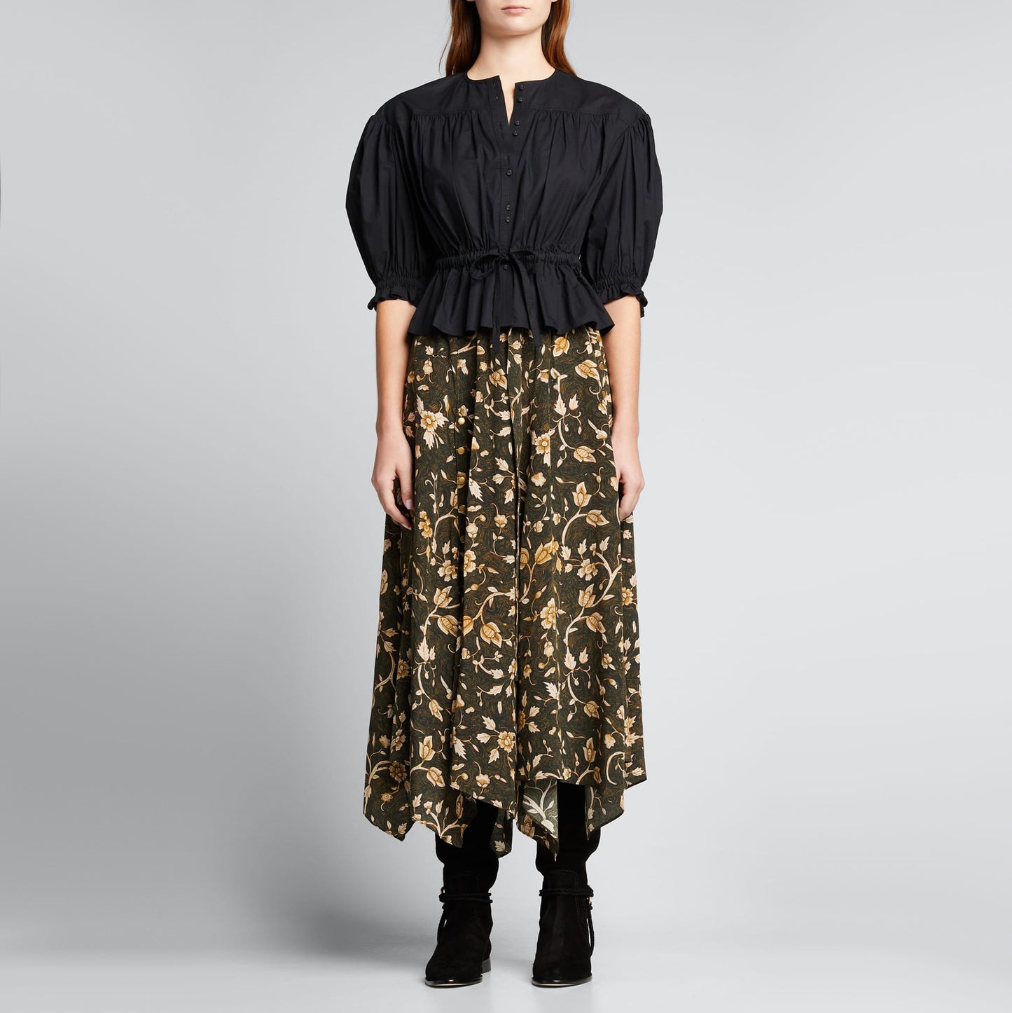Ulla Johnson "Ariana" Floral Print Silk Skirt in Green, size 2