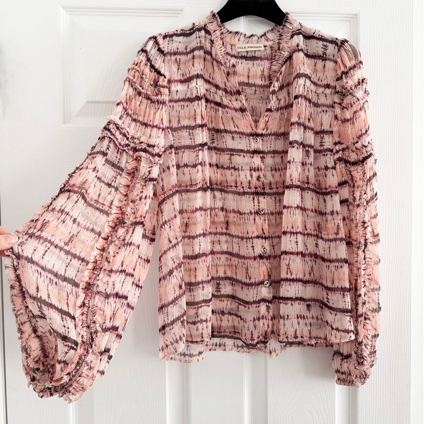 Ulla Johnson "Mari" Chiffon Blouse in Pink Tie Dye, size 0