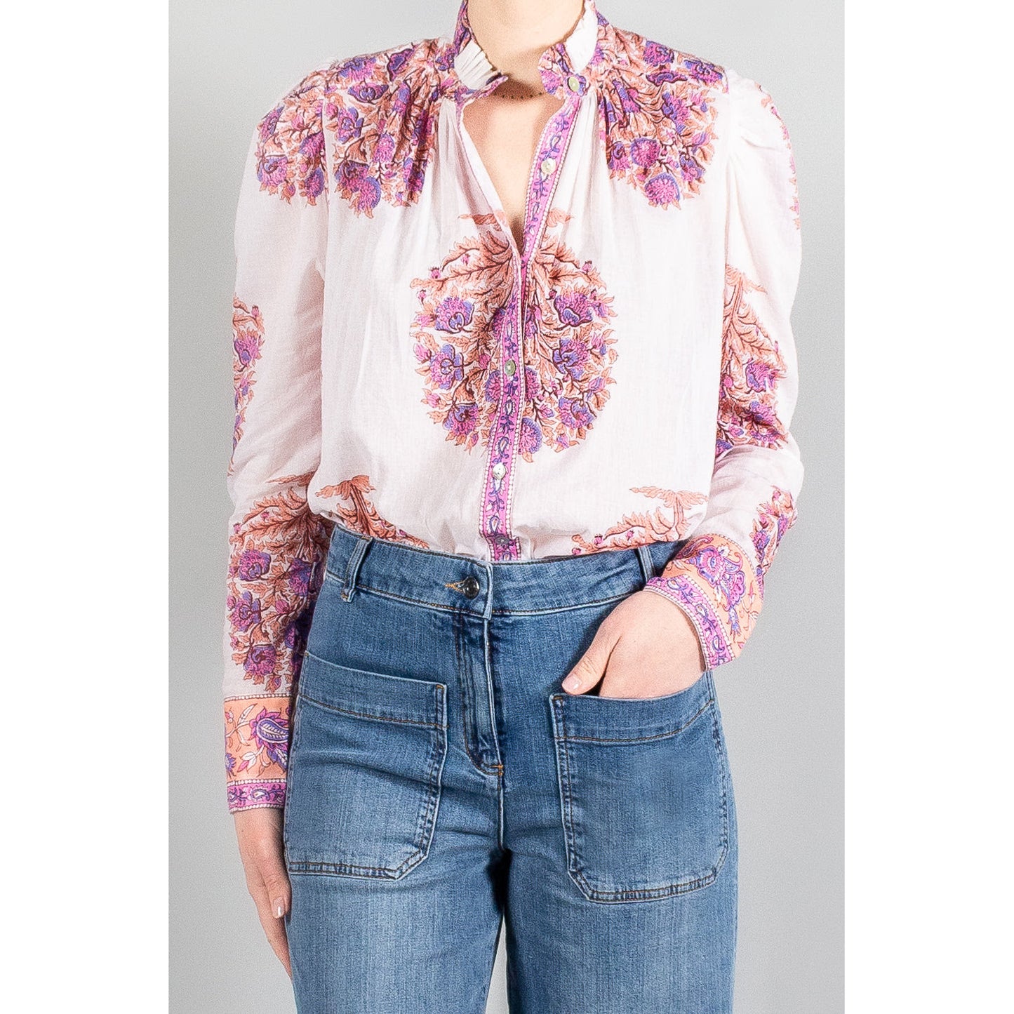 Alix of Bohemia "Annabel" Blouse in Fig Flower Print, size Small