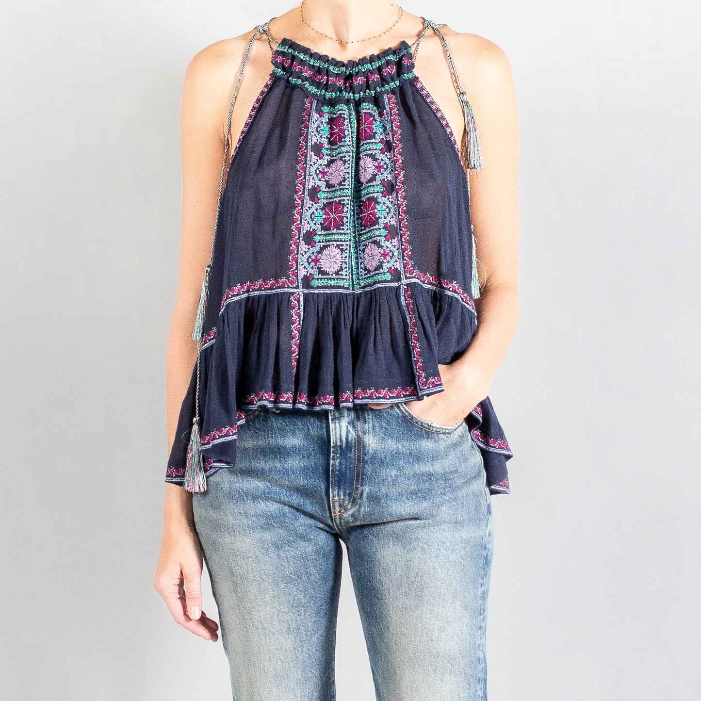 Isabel Marant "Cornelia" Top in Midnight, size 34 (fits XS-S)
