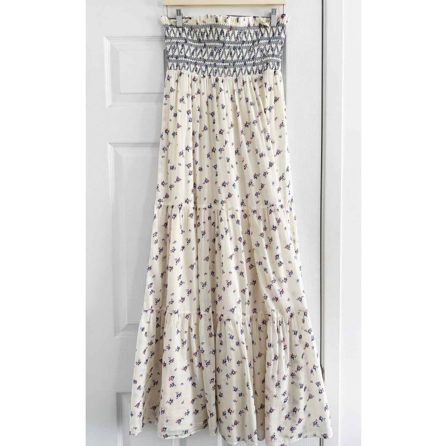 Vanessa Bruno Strapless Cotton Smocked Maxi Dress, size Medium