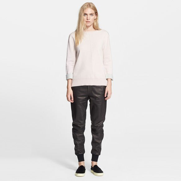 Vince Black Leather Joggers, size Small